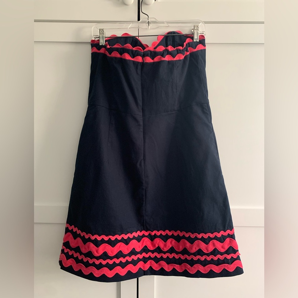 Vineyard Vines Strapless Navy Blue Dress with Pink Trim - Picture 3 of 6